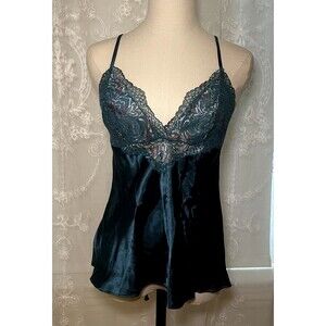 Linea Donatella Teal Lace Satin Camisole Size M Fairycore